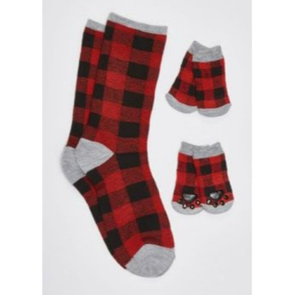Red Buffalo Print Matching Pet Sock Set